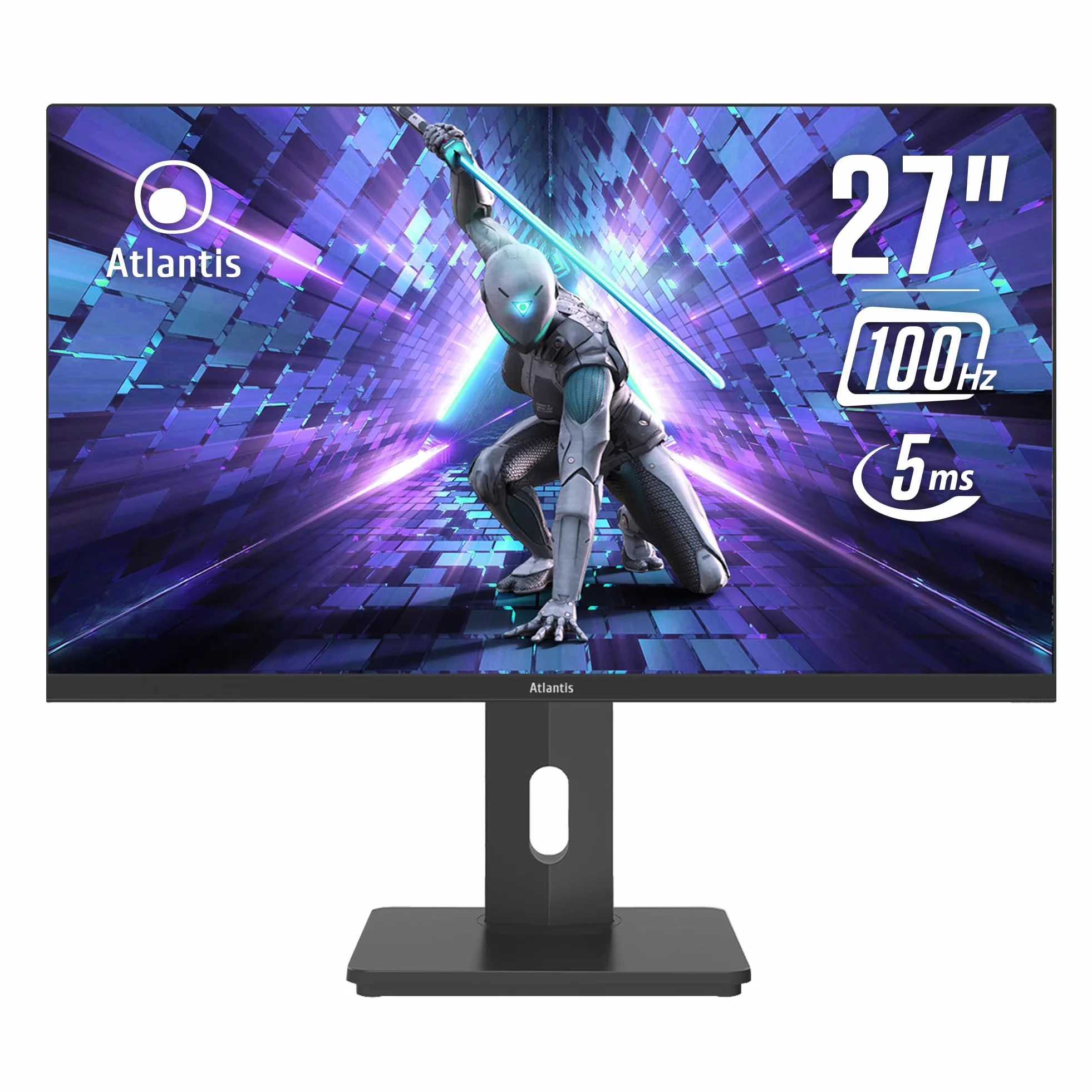 Atlantis Monitor 27 pollici Gaming 100Hz, schermo 27", Full HD 1920x1080, VGA HDMI e DP, MULTIMEDIALE,FreeSync,alzabile inclinabile, pivot risposta 5ms,Contrasto 1000:1,Angolo 178/178,Cavo HDMI e DP